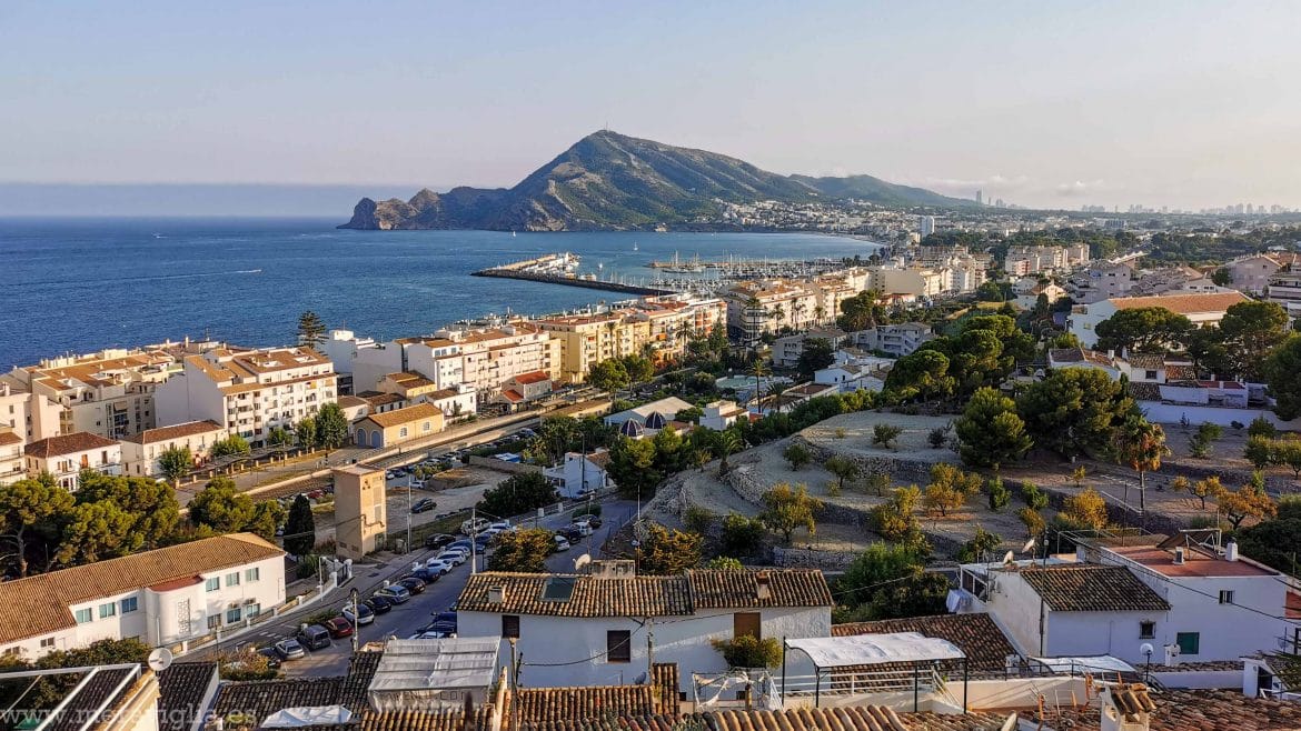 Views of the Mediterranean Sea, the coastline and Altea town.